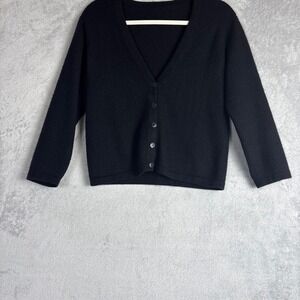 100% Cashmere V-Neck Button Front Cardigan Sweater Black Women's Size S/M Cozy